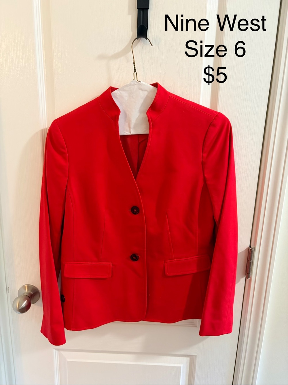 Nine West Red Collarless Tailored Blazer